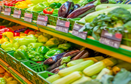 Vegetables on a grocery shelf